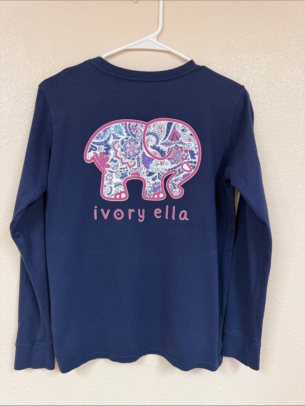 ivory ella Navy Long-Sleeve Tee with Floral Elephant Graphic